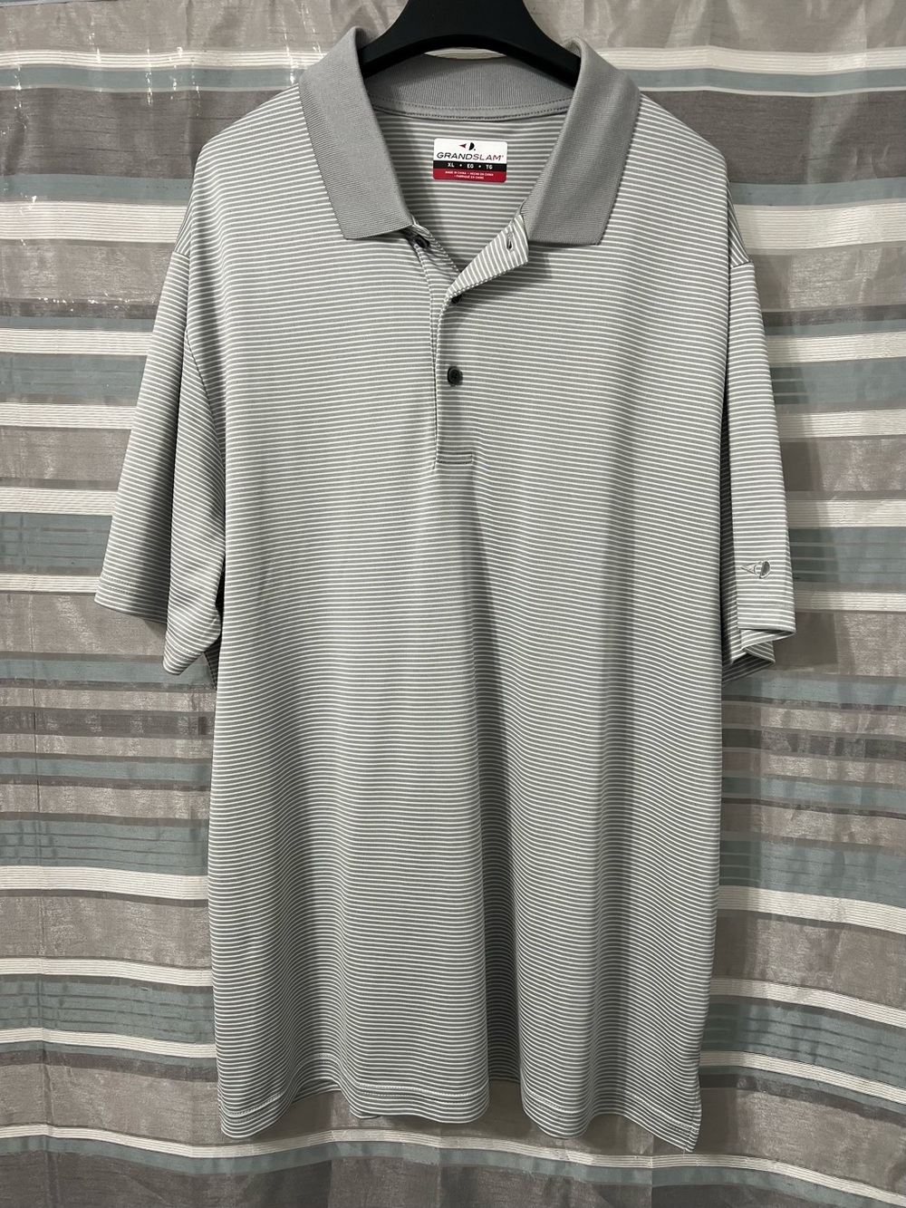 Grand Slam Men’s Light Gray Striped Performance Polo Shirt